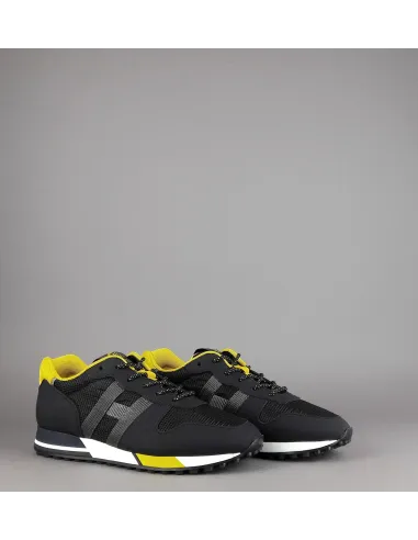 Hogan /// Sa Sneakers H383 Uomo Pelle Gommata Tela Nero Giallo Prezzo 290,00