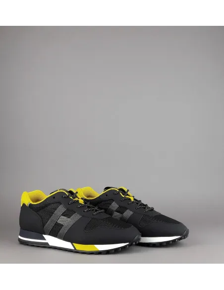 Hogan Sneakers H383 Uomo Pelle Gommata Tela Nero Giallo Prezzo 290,00