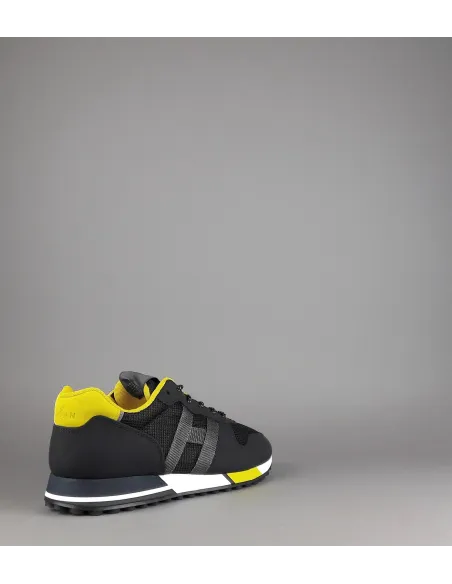 Hogan Sneakers H383 Uomo Pelle Gommata Tela Nero Giallo Prezzo 290,00