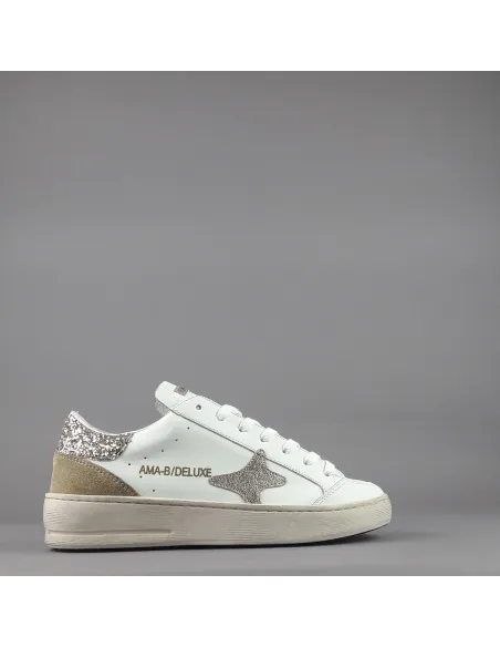 Ama Brand /// Sneakers Donna Slam Pelle Bianco Spoiler Glitter Prezzo 199,00