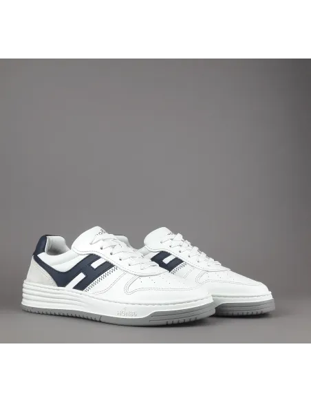 Hogan /// Sneakers Uomo H630 Pelle Bianco H Lunga Pelle Blu Scuro Prezzo 420,00