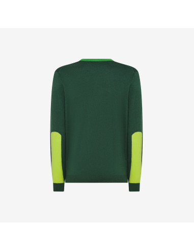 Sun 68 /// Maglia Uomo Girocollo Misto Lana Verde Scuro Con Toppe Prezzo 120,00
