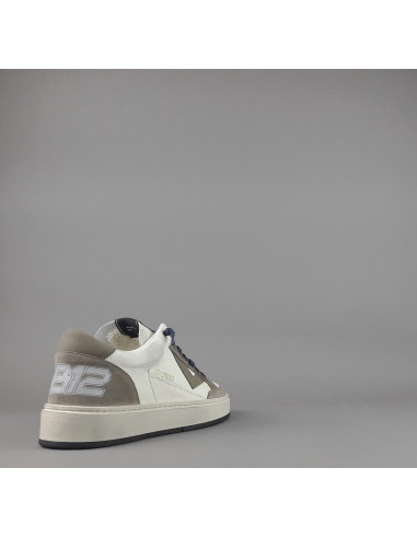 4B12 /// Sneakers Kyle Uomo Pelle Bianco Talpa Scuro Spoiler Talpa Prezzo 209,00