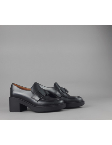 Frau /// Mocassino Donna Con Tacco Pelle Nero Prezzo 179,00