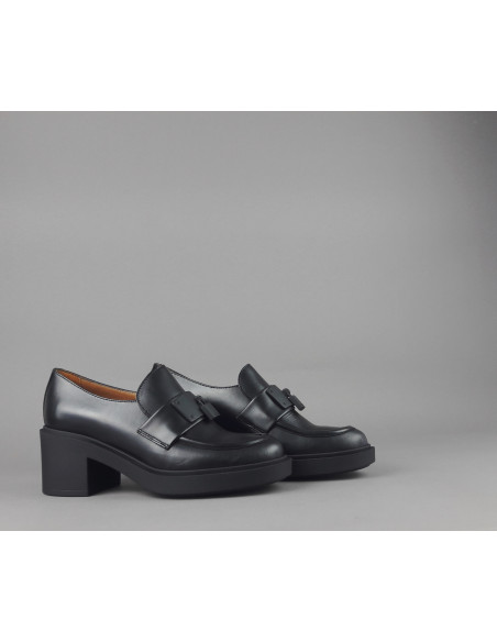 Frau /// Mocassino Donna Con Tacco Pelle Nero Prezzo 179,00