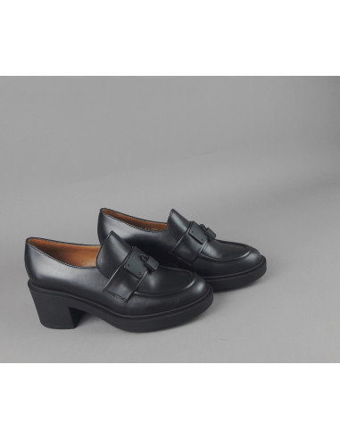 Frau /// Mocassino Donna Con Tacco Pelle Nero Prezzo 179,00