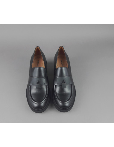 Frau /// Mocassino Donna Con Tacco Pelle Nero Prezzo 179,00