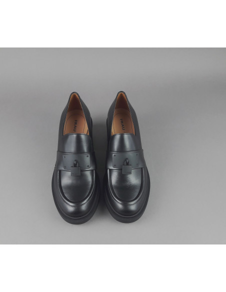 Frau /// Mocassino Donna Con Tacco Pelle Nero Prezzo 179,00