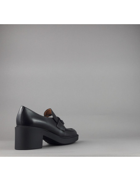 Frau /// Mocassino Donna Con Tacco Pelle Nero Prezzo 179,00