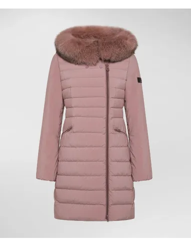 Peuterey /// Piumino Donna Slim Seriola Tessuto Tecnico Rosa Antico Cappuccio Pelliccia Prezzo 800,00