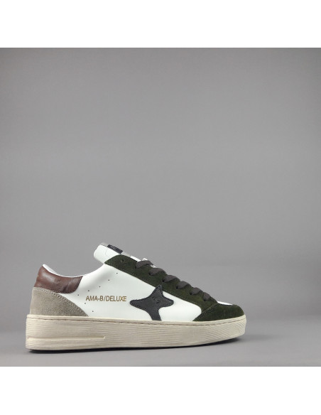 Ama Brand /// Sneakers Uomo Slam Pelle Camoscio Bianco Verde Militare Prezzo 199,00