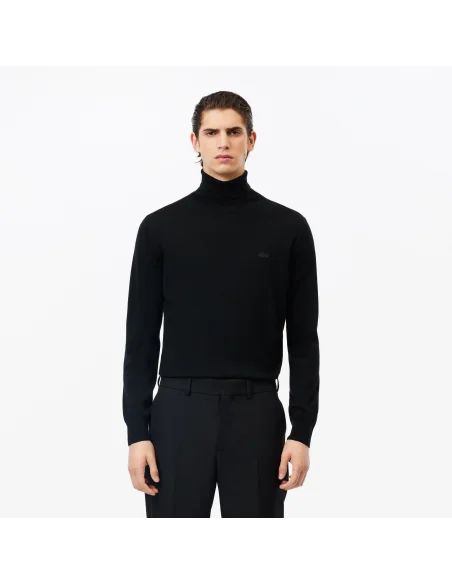 Lacoste /// Maglia Uomo Collo Alto Lana Merino Nero Prezzo 165,00