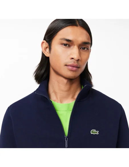 Lacoste /// Felpa Uomo Con Zip Misto Cotone Blu Scuro Prezzo 145,00