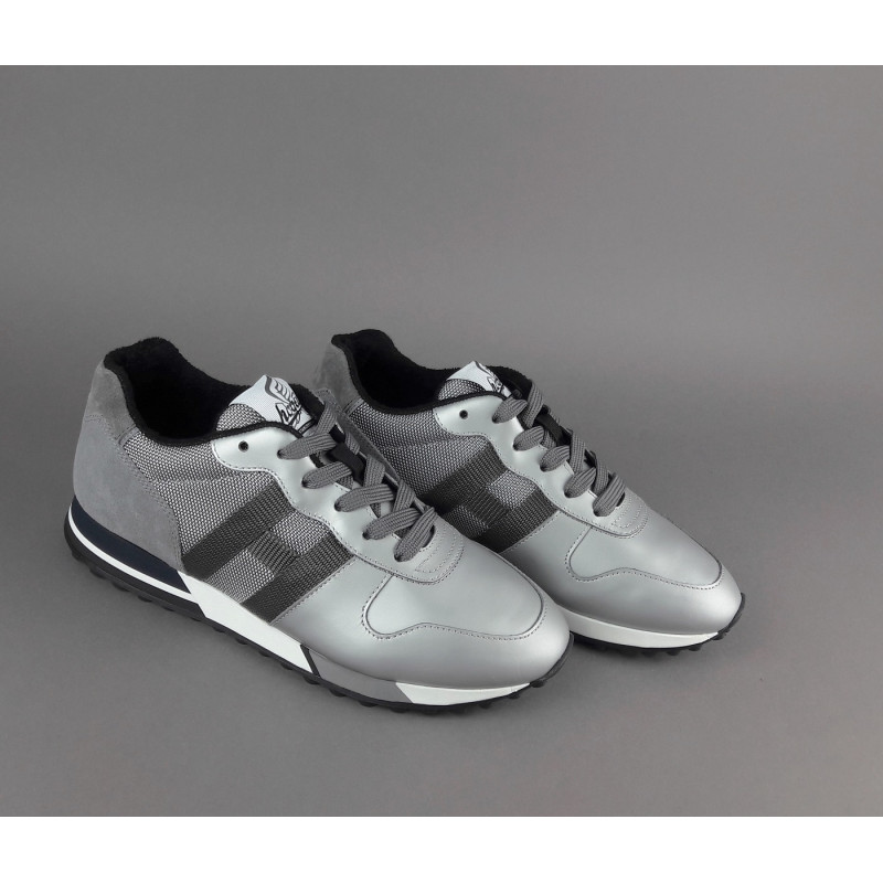 Hogan Sneakers H383 Uomo Pelle Gommata Metal Camoscio Tela Grigio Argento Prezzo 350,00