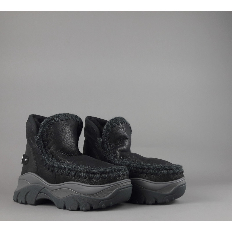 Mou /// Eskimo Chunky Sneakers Donna Montone Double-Face Metal Cracked Nero Prezzo 279,00