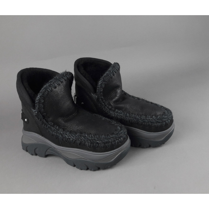 Mou /// Eskimo Chunky Sneakers Donna Montone Double-Face Metal Cracked Nero Prezzo 279,00