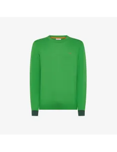 Sun 68 /// Maglia Uomo Girocollo Misto Lana Verde Con Toppe Prezzo 120,00