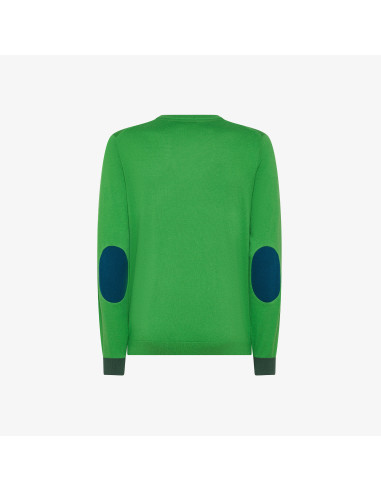 Sun 68 /// Maglia Uomo Girocollo Misto Lana Verde Con Toppe Prezzo 120,00