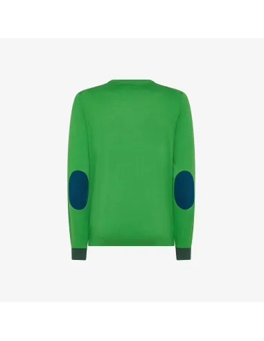 Sun 68 /// Maglia Uomo Girocollo Misto Lana Verde Con Toppe Prezzo 120,00