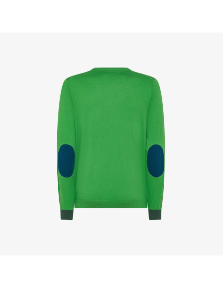Sun 68 /// Maglia Uomo Girocollo Misto Lana Verde Con Toppe Prezzo 120,00