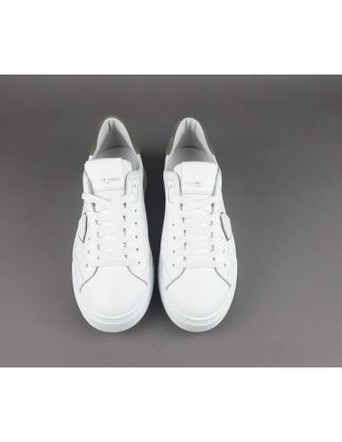 Philippe Model - Sneakers Uomo New Temple Pelle Bianco Spoiler Verde Militare Prezzo 340,00