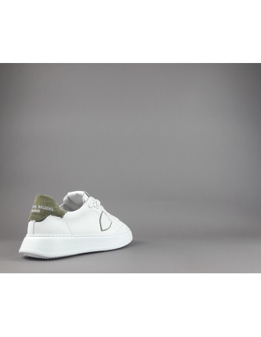 Philippe Model - Sneakers Uomo New Temple Pelle Bianco Spoiler Verde Militare Prezzo 340,00