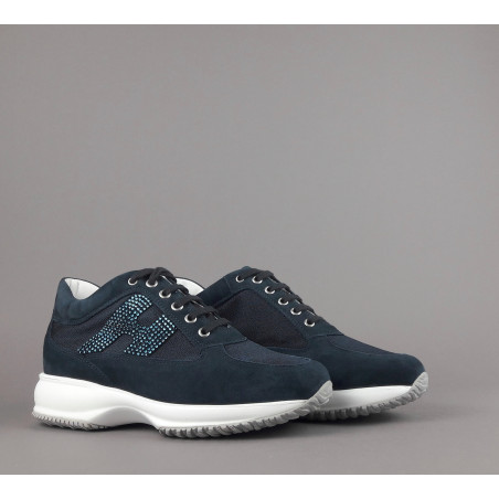 Hogan - Interactive Donna Camoscio Tela Blu Scuro H Strass Prezzo 420,00