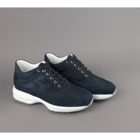 Hogan - Interactive Donna Camoscio Tela Blu Scuro H Strass Prezzo 420,00
