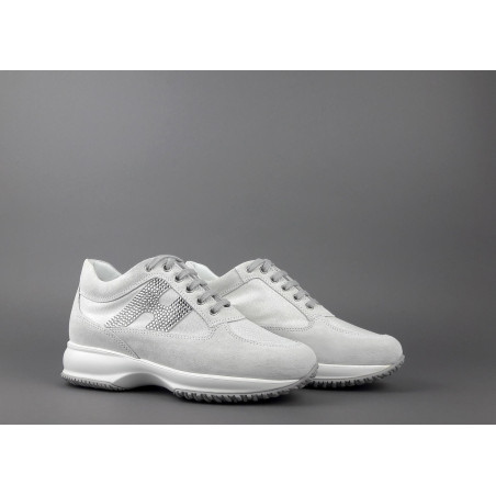 Hogan - Interactive Donna Camoscio Tela Bianco H Strass Prezzo 420,00