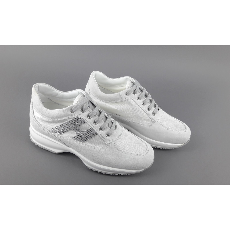 Hogan - Interactive Donna Camoscio Tela Bianco H Strass Prezzo 420,00