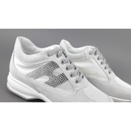 Hogan - Interactive Donna Camoscio Tela Bianco H Strass Prezzo 420,00