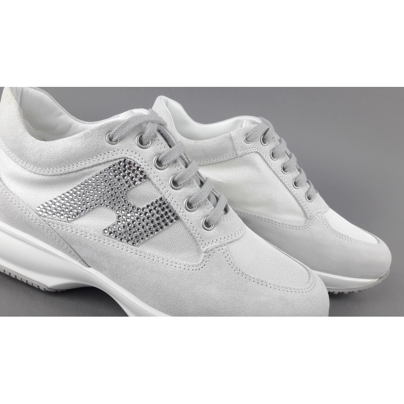 Hogan - Interactive Donna Camoscio Tela Bianco H Strass Prezzo 420,00