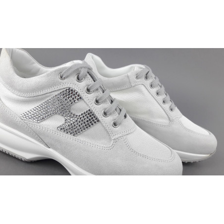 Hogan - Interactive Donna Camoscio Tela Bianco H Strass Prezzo 420,00
