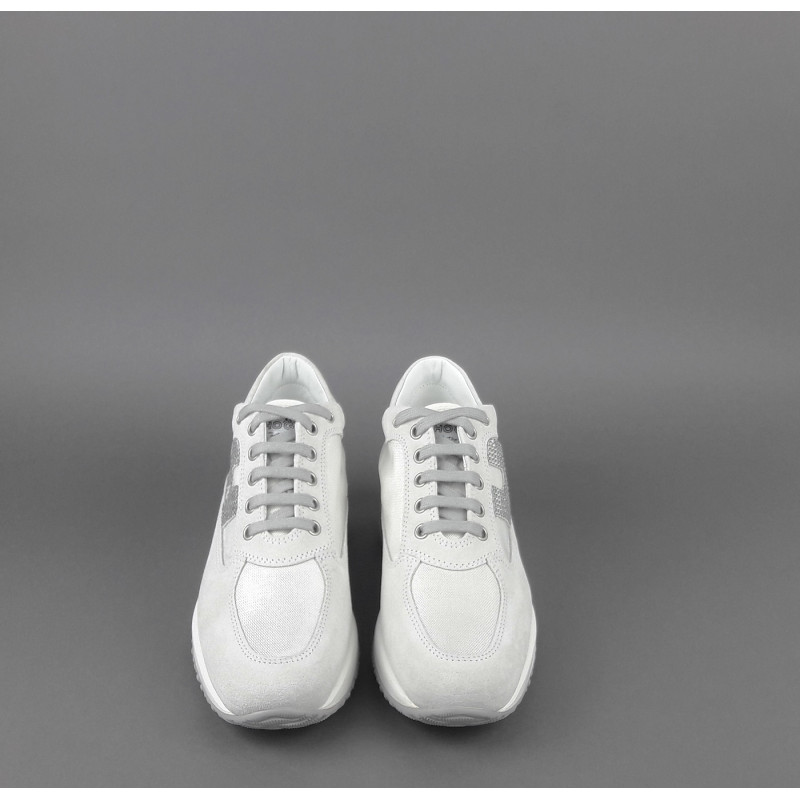 Hogan - Interactive Donna Camoscio Tela Bianco H Strass Prezzo 420,00