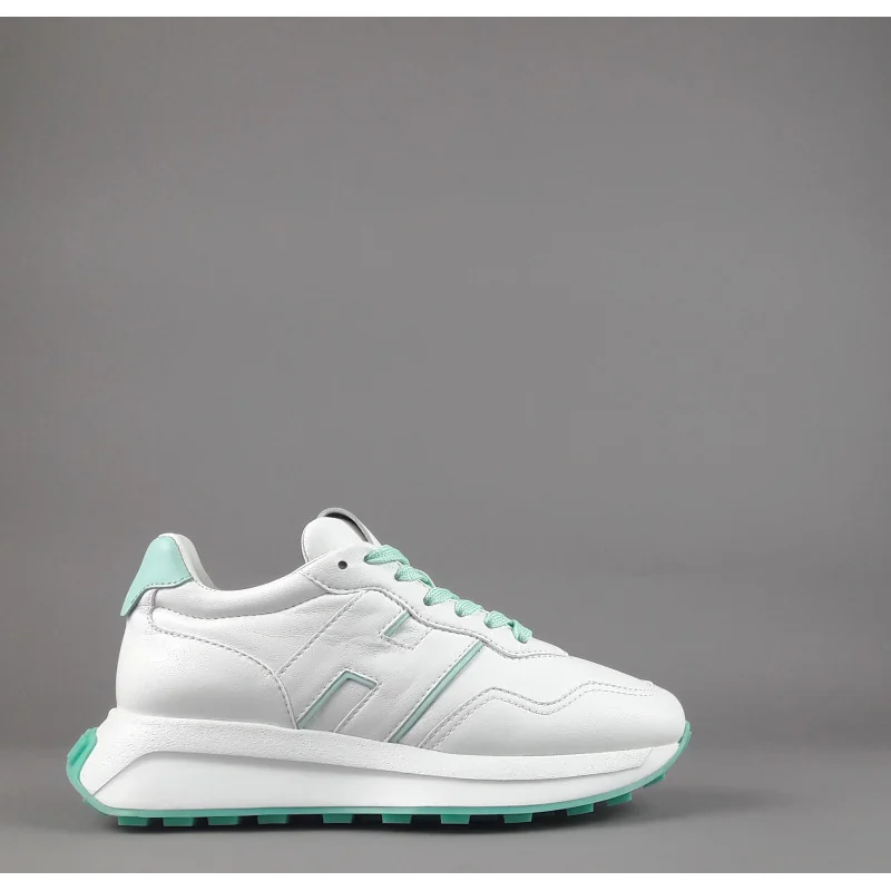 Hogan - Sneakers Donna H641 Pelle Nappa Bianco H Profilo Verde Acqua Prezzo 460,00