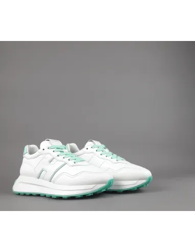 Hogan - Sneakers Donna H641 Pelle Nappa Bianco H Profilo Verde Acqua Prezzo 460,00