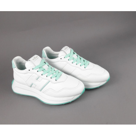 Hogan - Sneakers Donna H641 Pelle Nappa Bianco H Profilo Verde Acqua Prezzo 460,00