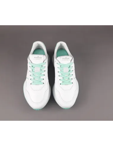 Hogan - Sneakers Donna H641 Pelle Nappa Bianco H Profilo Verde Acqua Prezzo 460,00