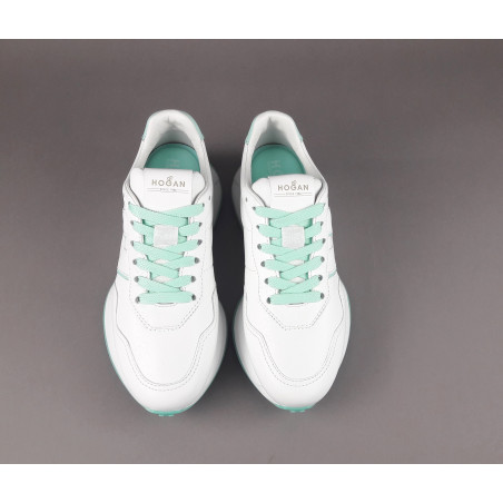 Hogan - Sneakers Donna H641 Pelle Nappa Bianco H Profilo Verde Acqua Prezzo 460,00