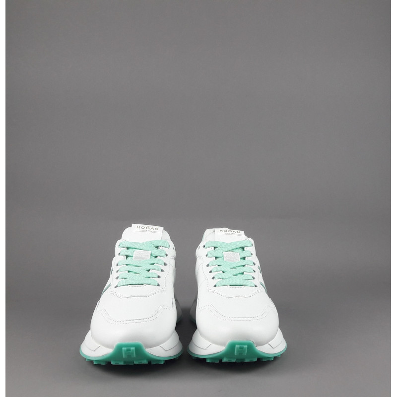 Hogan - Sneakers Donna H641 Pelle Nappa Bianco H Profilo Verde Acqua Prezzo 460,00