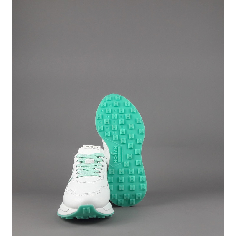 Hogan - Sneakers Donna H641 Pelle Nappa Bianco H Profilo Verde Acqua Prezzo 460,00