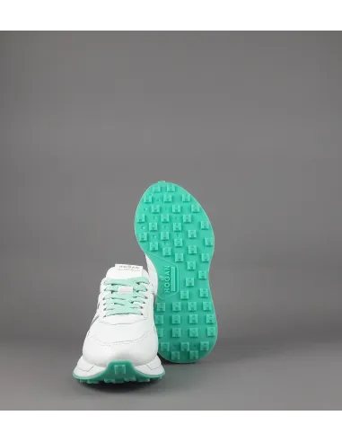 Hogan - Sneakers Donna H641 Pelle Nappa Bianco H Profilo Verde Acqua Prezzo 460,00