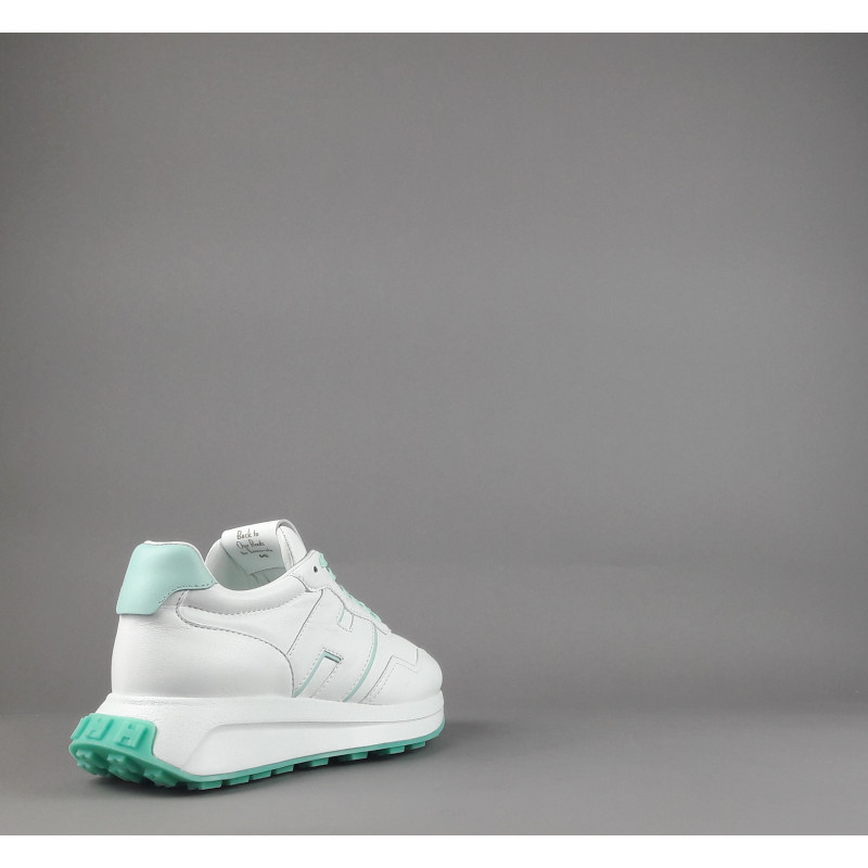 Hogan - Sneakers Donna H641 Pelle Nappa Bianco H Profilo Verde Acqua Prezzo 460,00