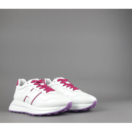 Hogan - Sneakers Donna H641 Pelle Nappa Bianco H Profilo Fuxia Prezzo 460,00