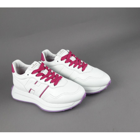 Hogan - Sneakers Donna H641 Pelle Nappa Bianco H Profilo Fuxia Prezzo 460,00