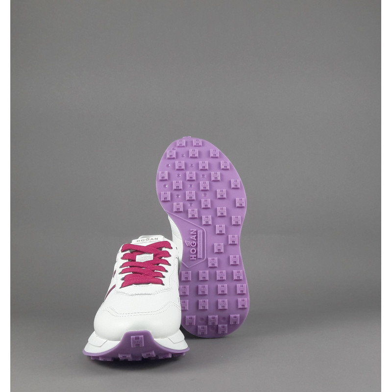 Hogan - Sneakers Donna H641 Pelle Nappa Bianco H Profilo Fuxia Prezzo 460,00