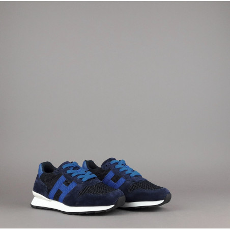 Hogan /// Sa Sneakers J484 Junior Camoscio Tela Blu Scuro H Tessuto Prezzo 190,00