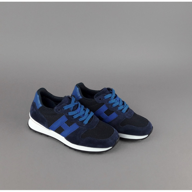Hogan /// Sa Sneakers J484 Junior Camoscio Tela Blu Scuro H Tessuto Prezzo 190,00
