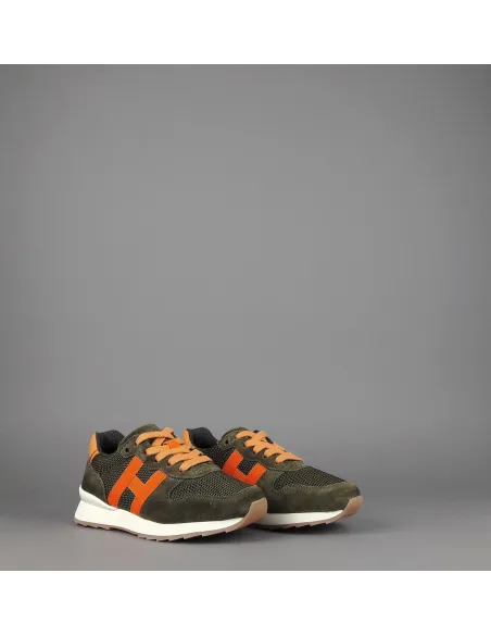 Hogan Sneakers J484 Junior Camoscio Tela Verde Militare H Tessuto Prezzo 190,00