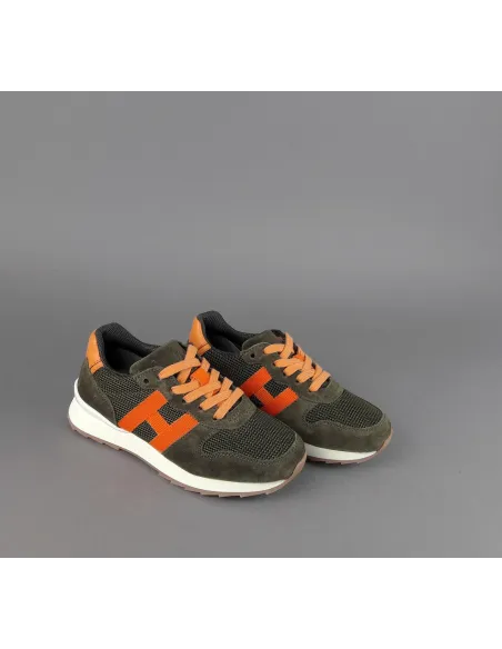 Hogan Sneakers J484 Junior Camoscio Tela Verde Militare H Tessuto Prezzo 190,00